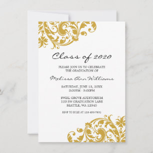 Invitación de Graduación de Swirl Gold y Black