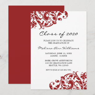 Invitación de graduación de Swirl Rojo y Negro