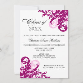 Invitación de graduación de Swirl Rosa Magenta
