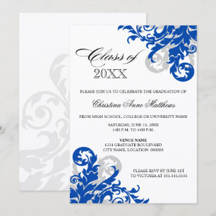 Invitación de graduación de Swirl Royal Blue Silve
