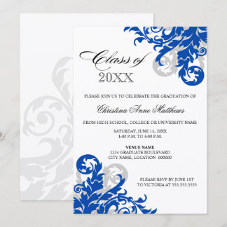 Invitación de graduación de Swirl Royal Blue Silve