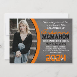 Invitación de graduación de tablero de naranja y n