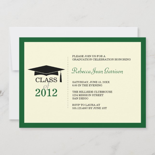 invitación de graduación de tassel color verde osc (Anverso)