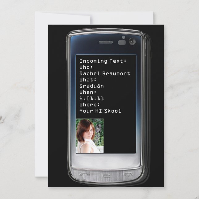 Invitación de graduación de texto de teléfono celu (Anverso)