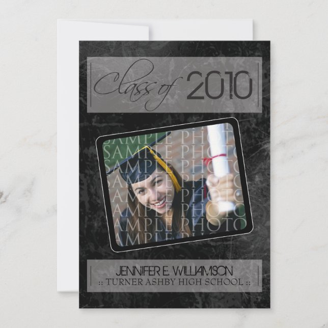 Invitación de graduación de textura de Grunge (neg (Anverso)