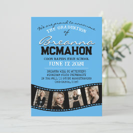 Invitación de graduación de tiras de película azul