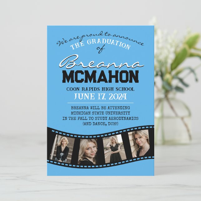 Invitación de graduación de tiras de película azul (Subido por el creador)