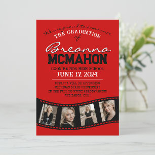 Invitación de graduación de tiras de película roja