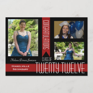 Invitación de graduación de tres fotos en negro y