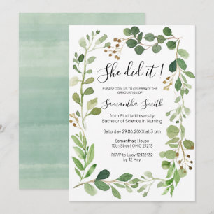 Invitación de graduación de vegetación Ella lo hiz