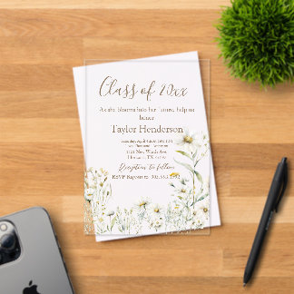 Invitación de graduación de verde y margaritas