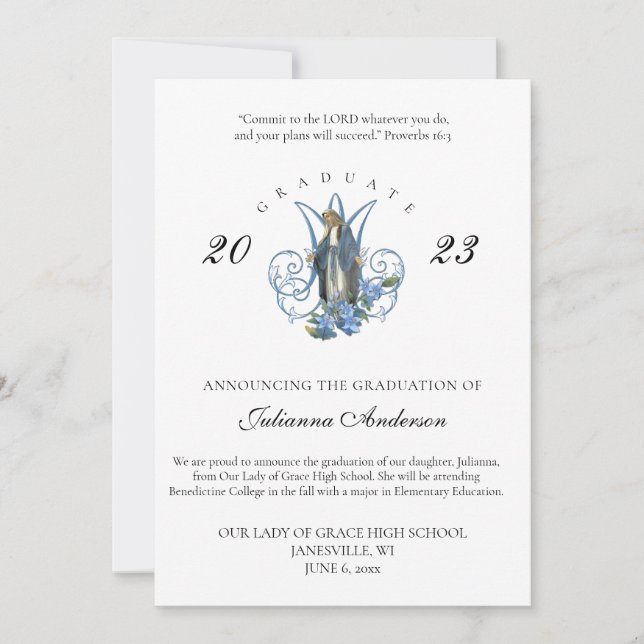 Invitación de graduación de Virgen María Católica (Anverso)