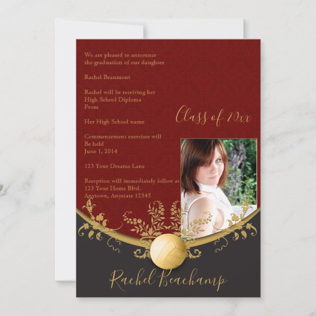 Invitación de graduación de voleibol de oro (Anverso)