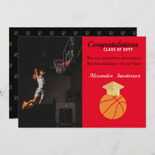 Invitación de graduación del baloncesto negro rojo
