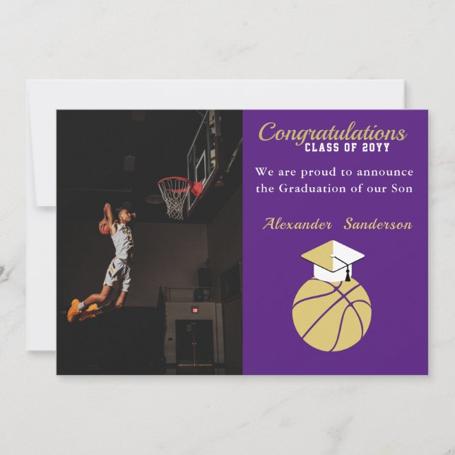 Invitación de graduación del baloncesto Purple Gol (Anverso)
