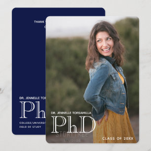Invitación de graduación del doctorado azul fotogr