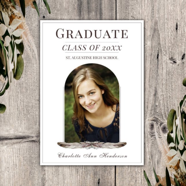Invitación de Graduación del Marco del Feather Boh (Boho Feather Frame Graduation Announcement)