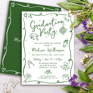 Invitación de graduación divertida y blanca con ga