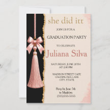 Invitación de Graduación Elegante con Borla Rosa