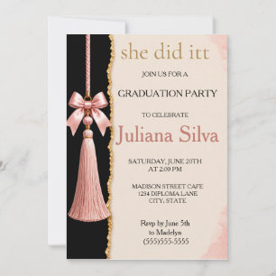 Invitación de Graduación Elegante con Borla Rosa