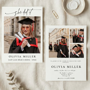 Invitación de graduación elegante con foto escrita