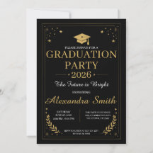 Invitación de Graduación Elegante de Oro Negro