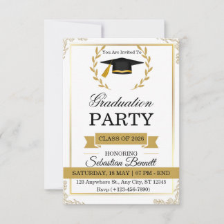 Invitación de Graduación Elegante en Blanco y Dora