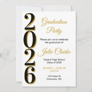 Invitación de graduación elegante en negro y dorad