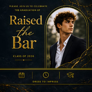 Invitación de graduación elegante en negro y oro