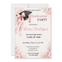 Invitación de Graduación Elegante Floral Rosa Dora