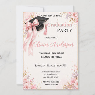 Invitación de Graduación Elegante Floral Rosa Dora