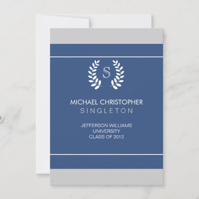 Invitación de graduación en azul y blanco de la Un (Anverso)