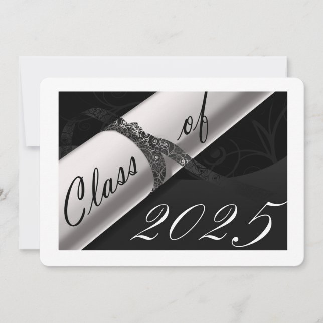 Invitación de graduación en blanco y negro (Anverso)