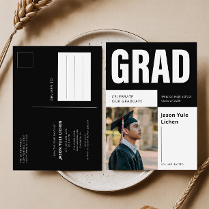 Invitación de Graduación en Blanco y Negro para Fo