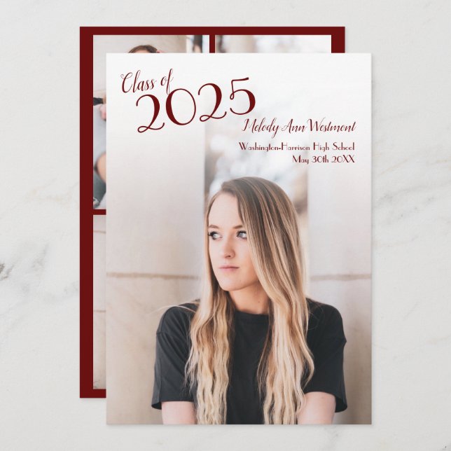 Invitación de graduación en color de escuela de Bu (Anverso / Reverso)