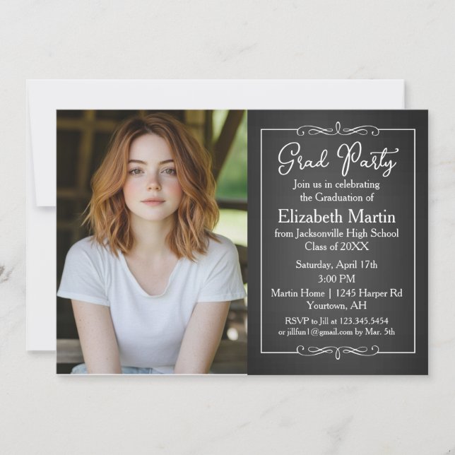 Invitación de graduación en foto de pizarra (Anverso)