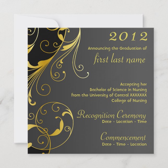 Invitación de graduación en negro con sabor (Anverso)