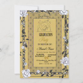 Invitación de graduación en negro y dorado con fot