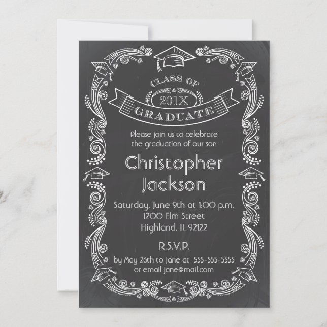 Invitación de graduación en pizarra (Reverso)