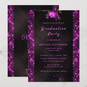 Invitación de graduación enmarcada con brillo rosa