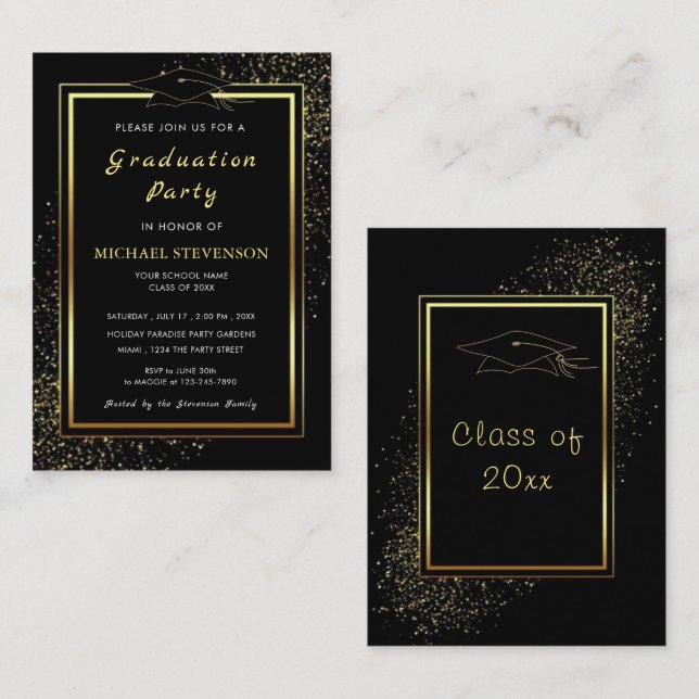 Invitación de graduación enmarcada de Purpurina de (Anverso / Reverso)