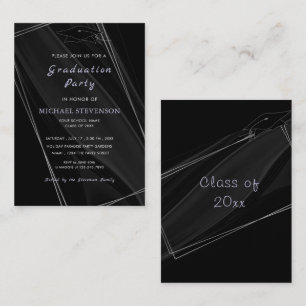 Invitación de graduación enmarcada en negro y plat