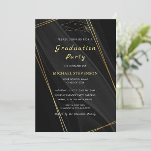 Invitación de graduación enmarcada en oro negro