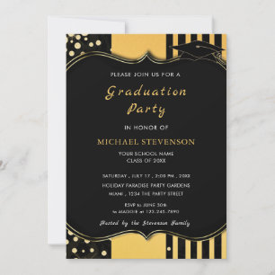 Invitación de Graduación enmarcada en oro negro - 