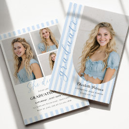 Invitación de graduación estética de rayas azules