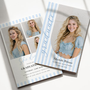 Invitación de graduación estética de rayas azules