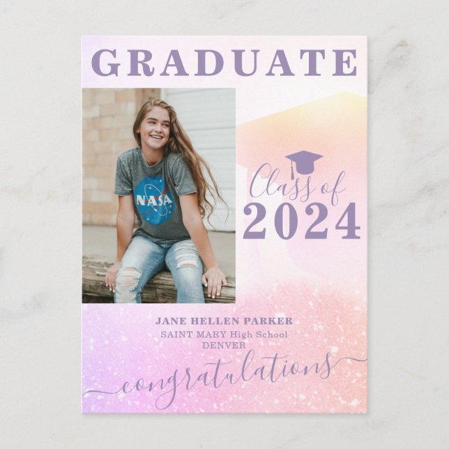 Invitación de graduación femenina de foto graduada (Anverso)