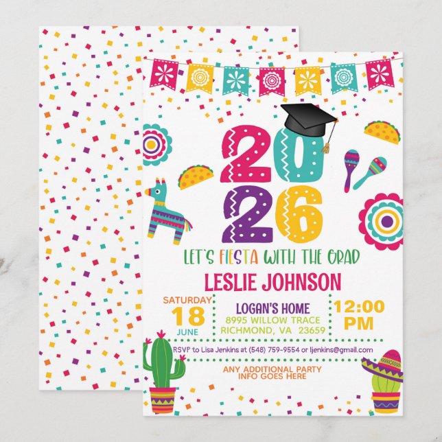 Invitación de Graduación Fiesta 2026 (Anverso / Reverso)
