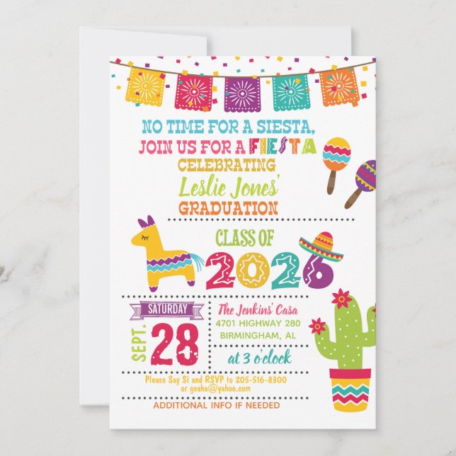 Invitación de Graduación Fiesta 2026 - Blanco (Anverso)