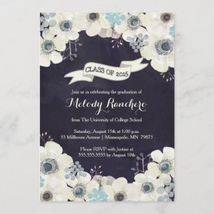 Invitación de graduación - flor de anémona gris az